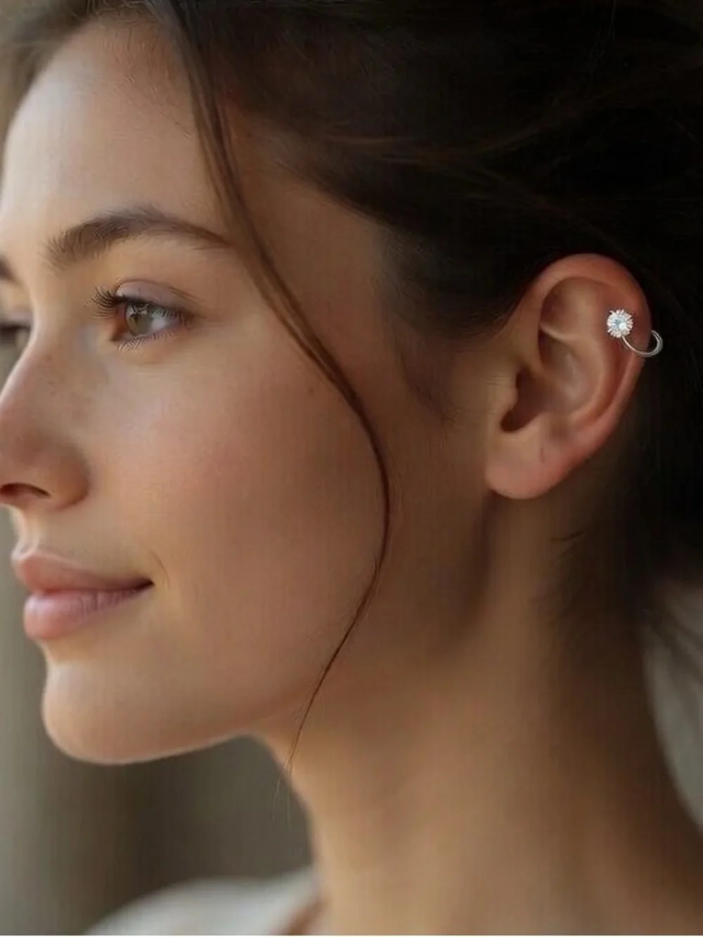 925 Sterling Silver Crystal Loop Cartilage Earring Single
